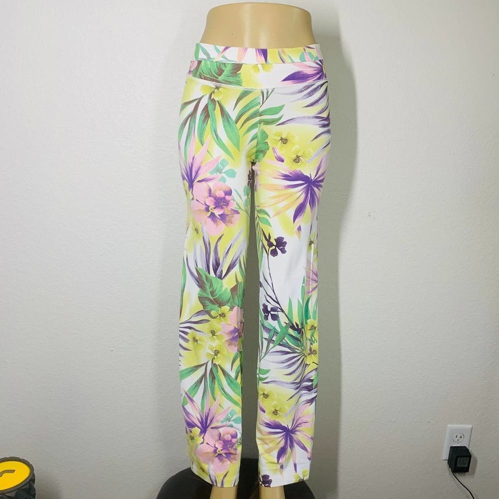 Dal Costa flare wide leg Brazilian leggings pants white green print sz s womens